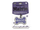 Engravable pet identity tag for a dog named 'Maisie' on a purple and white card.