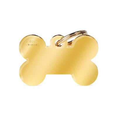 My Family Blank Large Gold-Plated Brass Bone Pet Tag