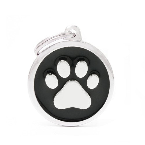 My Family Blank Large Black Circle with Paw Pet Tag