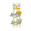 Two fish-shaped cat toys by afp clicks, attached to a white and light blue striped blister card, on a plain white background.