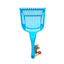 A bright blue plastic litter scoop with a slotted opening and a handle, shown on a plain white background with a small retail tag attached near the base.