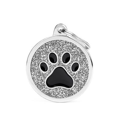 My Family Blank Large Glitter Circle with Paw Pet Tag